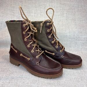 Sperry Avon Top-Sider hiking boots womens size 6.5M brown leather/canvas Preppy
